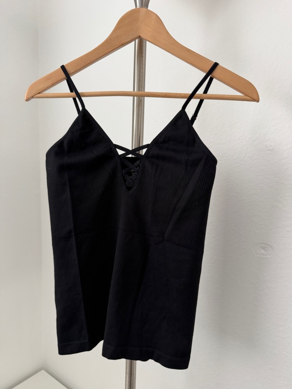 Free People Black Ribbed Spaghetti Strap Cami